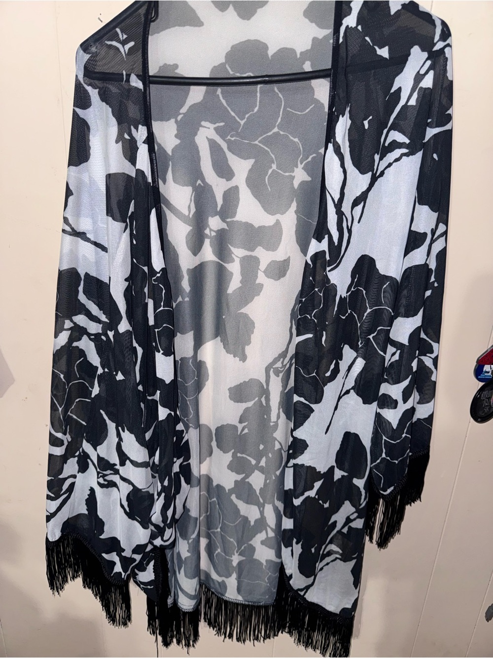 Lightweight Open-Front Cardigan with Gray Camouflage Print